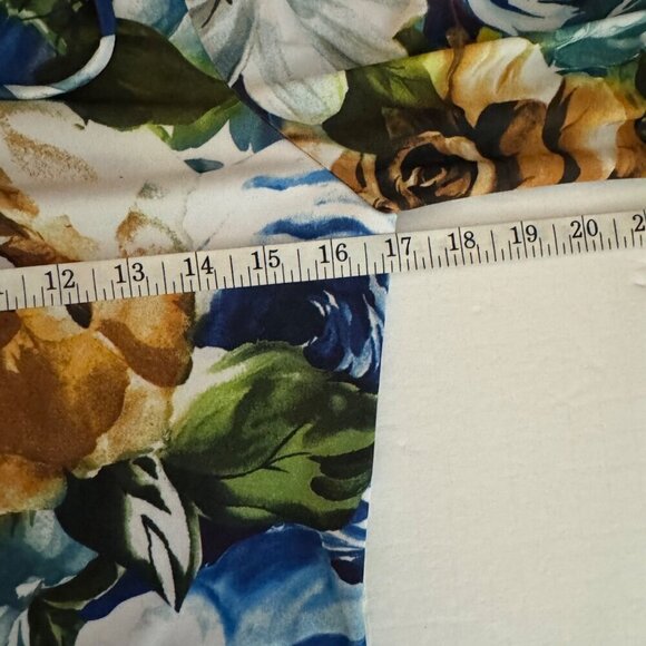 Boston Proper Floral Striped Blouse Long Bell Sleeve Stretchy Lace Up V Neck XXS - Picture 6 of 10